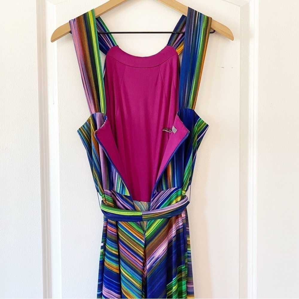 MUSE Striped Jersey Halter Maxi Dress Colorful Rainbow Artsy - Picture 7 of 9